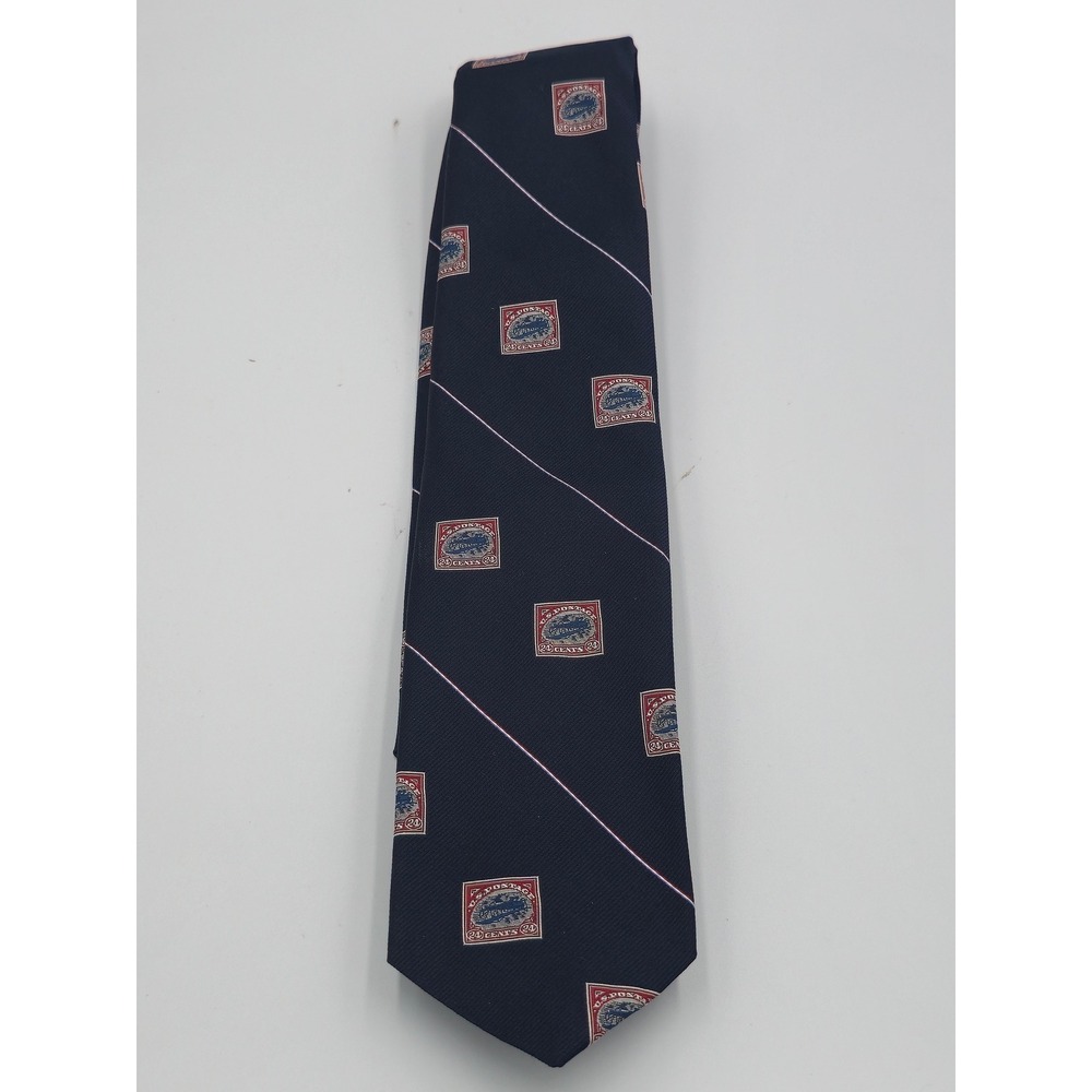 Smithsonian Institution Inverted Jenny Stamp Tie Navy Silk Blend Philately